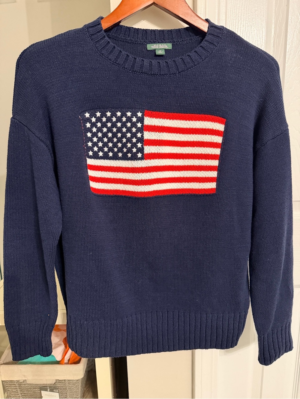Wild Fable Oversized American Flag Sweater XS Blue Cotton Blend